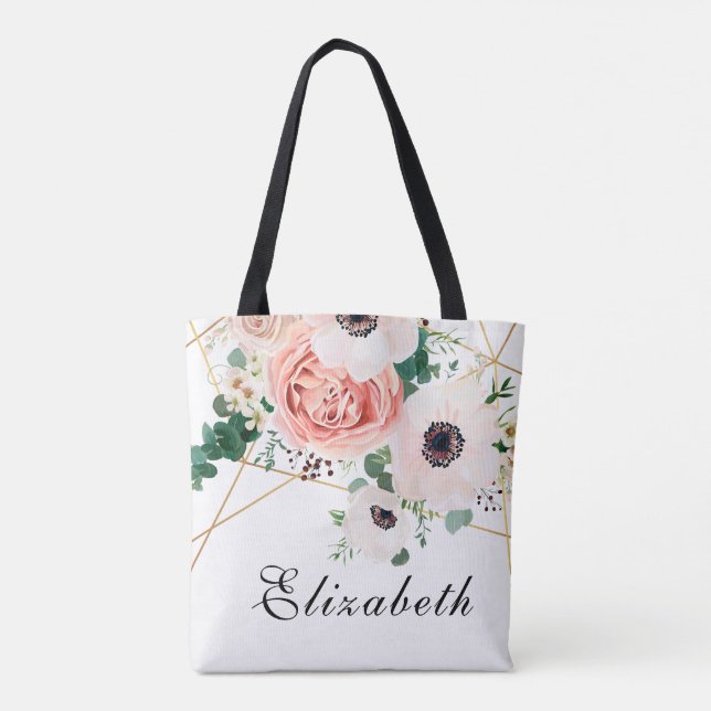 Tote Bag Fleurs d'aquarelle rose corail (Dos)