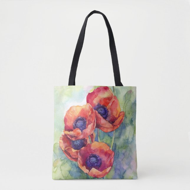 Tote Bag Fleurs d'aquarelle rouge pavot illustration fleurs (Devant)