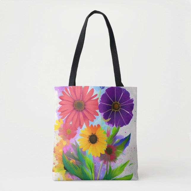 Tote Bag Fleurs d'art pop colorées (Devant)