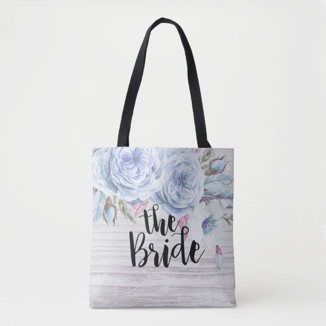 Tote Bag Fleurs de Boho de mariée mariage Plumes Bois rusti (Devant)