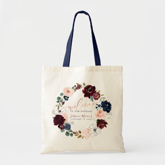 Tote Bag Fleurs de Bourgogne à l'aquarelle + Bienvenue Fleu (Devant)