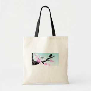 Tote Bag Fleurs de cerisier personnalisables d'oiseau de