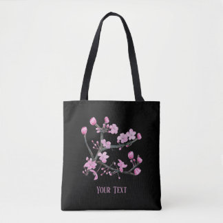 Tote Bag Fleurs de cerisier rose Personnalisé Noir