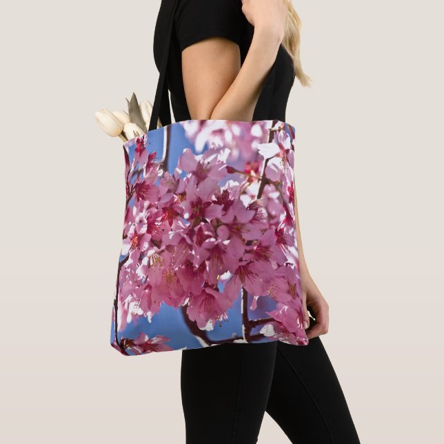 Tote Bag Fleurs de cerisier Sakura Étoiles rouges (De près)