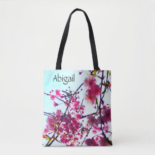 Tote Bag Fleurs de cerisiers roses - monogrammed