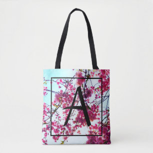 Tote Bag Fleurs de cerisiers roses - monogrammed
