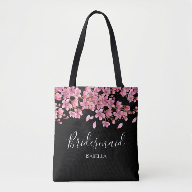 Tote Bag Fleurs de cerisiers roses sur une femme de chambre (Devant)