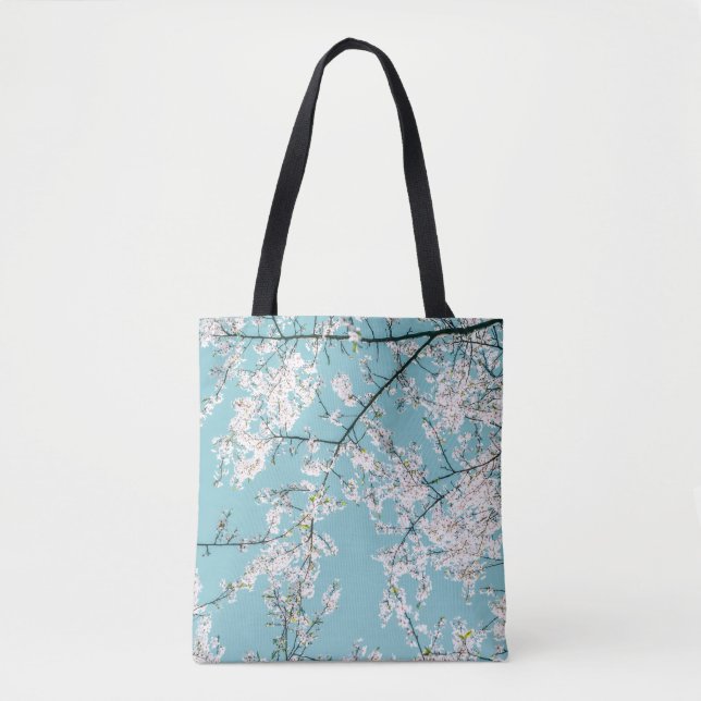 Tote Bag Fleurs de cerisiers : tendance florale turquoise (Devant)