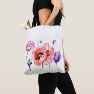 Tote Bag Fleurs de champ de pavot de pavots, art floral