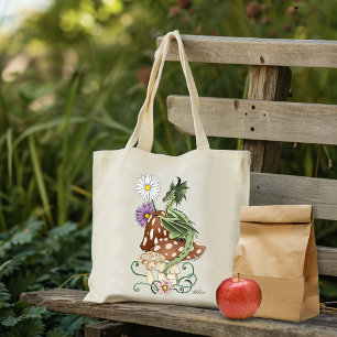 Tote Bag Fleurs de Champignon Dragon Fantastique Vert Capri