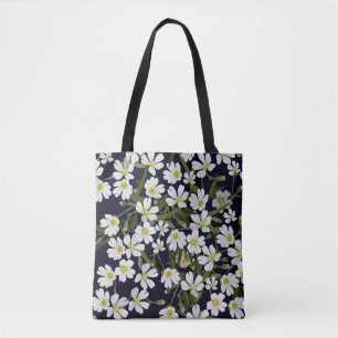 Tote Bag Fleurs de champs blancs : motif vintage.