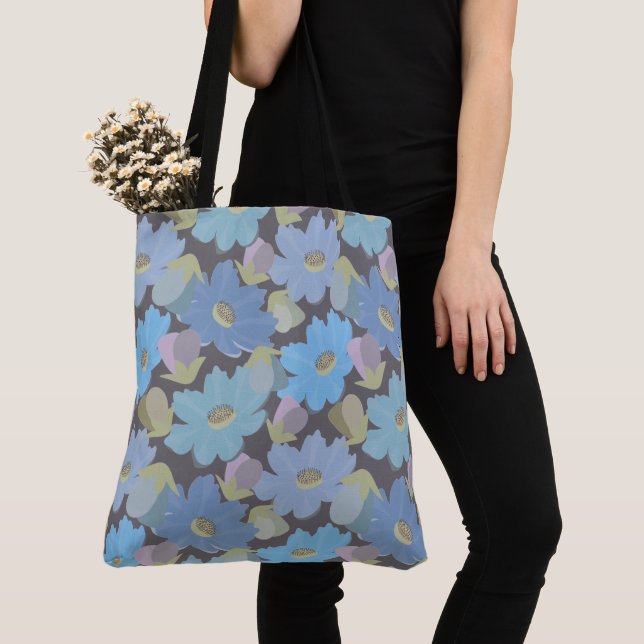 Tote Bag Fleurs de cosmos audacieuses et bleues (De près)