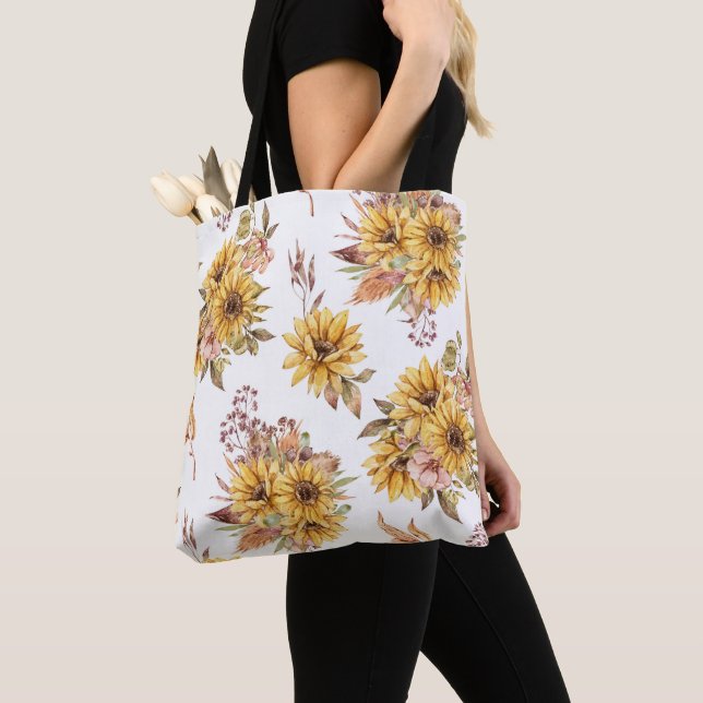Tote Bag Fleurs de couleur aquarelle (De près)