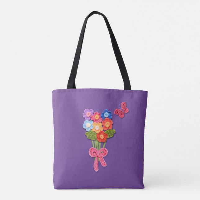 Tote Bag Fleurs de Crochet Papillon et Bow (Dos)