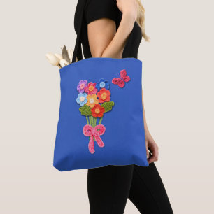 Tote Bag Fleurs de Crochet Papillon et Bow impression