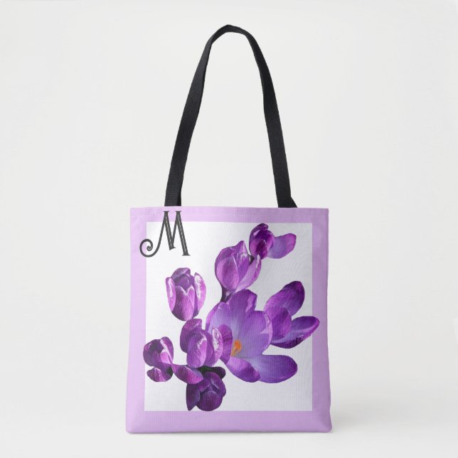 Tote Bag Fleurs de crocus mauve mauve tendance mignonette g (Devant)