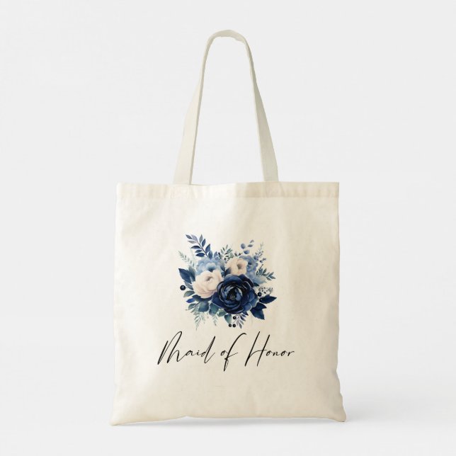 Tote Bag Fleurs de Demoiselle d'honneur bleue (Dos)
