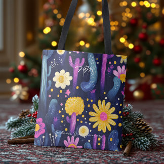 Tote Bag Fleurs de désert audacieuses – Motif d'art de cact