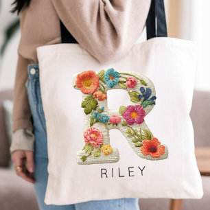 Tote Bag Fleurs de fausse monogramme personnalisée pour la