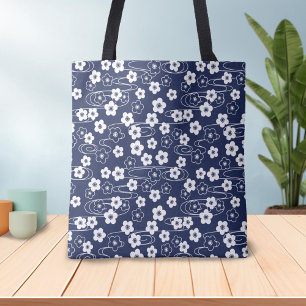 Tote Bag Fleurs de fleurs de cerisier de Sakura bleu japona