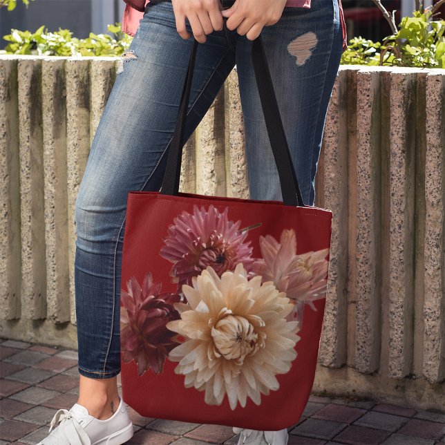 Tote Bag Fleurs de fraises roses douces sur Maroon pour mam (
)