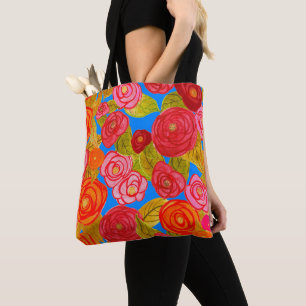 Tote Bag Fleurs De Jardin Rose D'Aquarelle Sur Aqua Fourre-