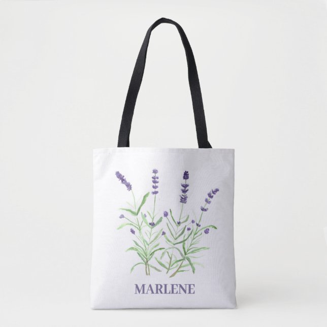 Tote Bag Fleurs de lavande à l'aquarelle florale violette (Devant)