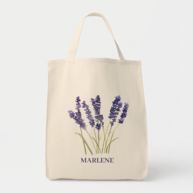 Tote Bag Fleurs de lavande à l'aquarelle florale violette (Devant)