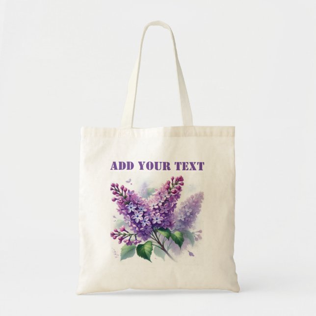 Tote Bag Fleurs de lilas violettes Aquarelle Floral Élégant (Devant)