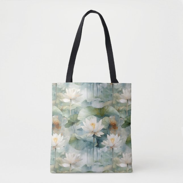 Tote Bag Fleurs de Lotus Vertes Sérénité (Devant)