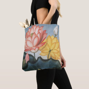 Tote Bag Fleurs de lotus vintage, le haricot sacré égyptien