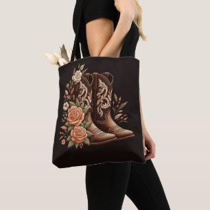 Tote Bag Fleurs de l'Ouest du pays avec bottes de cowboy