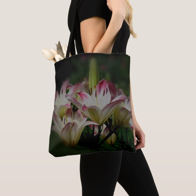 Tote Bag Fleurs de lys blanches et rouges  (De près)