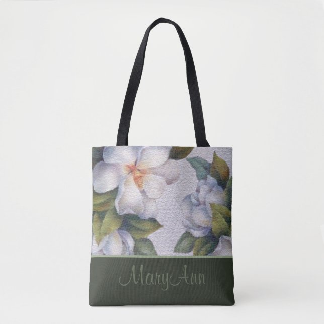 Tote Bag Fleurs de Magnolia personnalisées Sage Green Class (Devant)