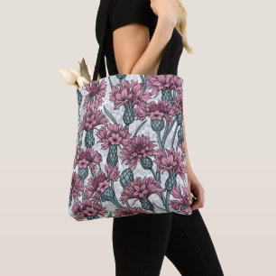 Tote Bag Fleurs de maïs roses, fleurs sauvages sur blanc