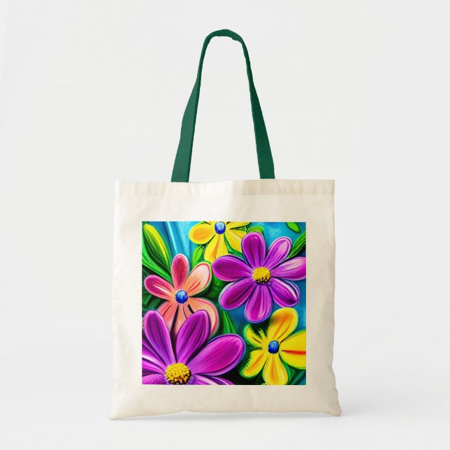 Tote Bag Fleurs de marguerite colorées (Devant)