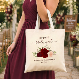 Tote Bag Fleurs de mariage Demoiselles d'honneur Roses Bour