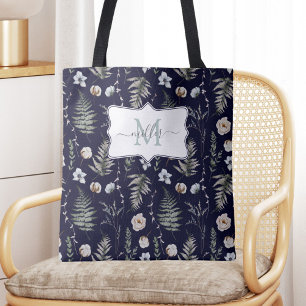 Tote Bag Fleurs de monogramme et feuilles de fougère floral