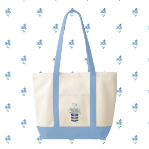 Tote Bag Fleurs de Ne m'oubliez pas avec garniture contrast