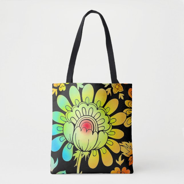 Tote Bag Fleurs de néon (Devant)