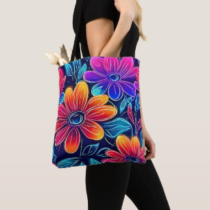 Tote Bag Fleurs de néon brillantes