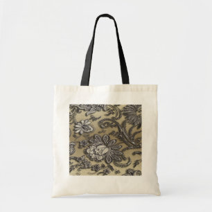 Tote Bag Fleurs de noir et d'or gravées d'art