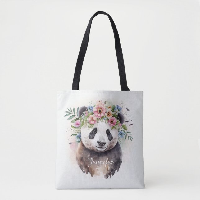 Tote Bag Fleurs de Panda Aquarelle                         (Devant)