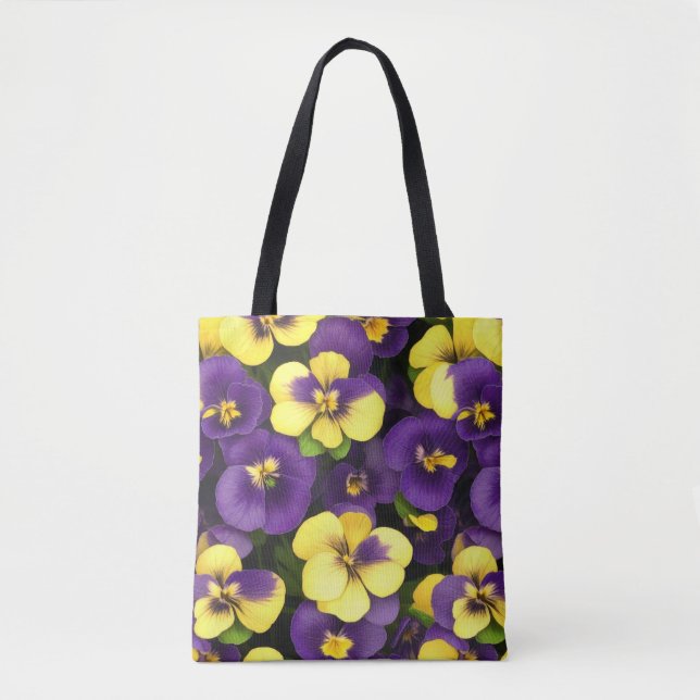 Tote Bag Fleurs de Pansy Jaune et Violet (Devant)