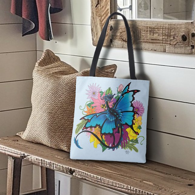 Tote Bag Fleurs de papillon bleu Dragon (Créateur téléchargé)