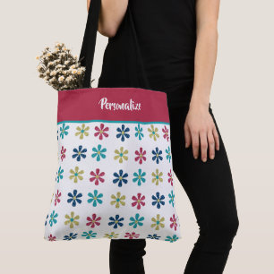 Tote Bag Fleurs de Parties scintillant bleu rose chic et br