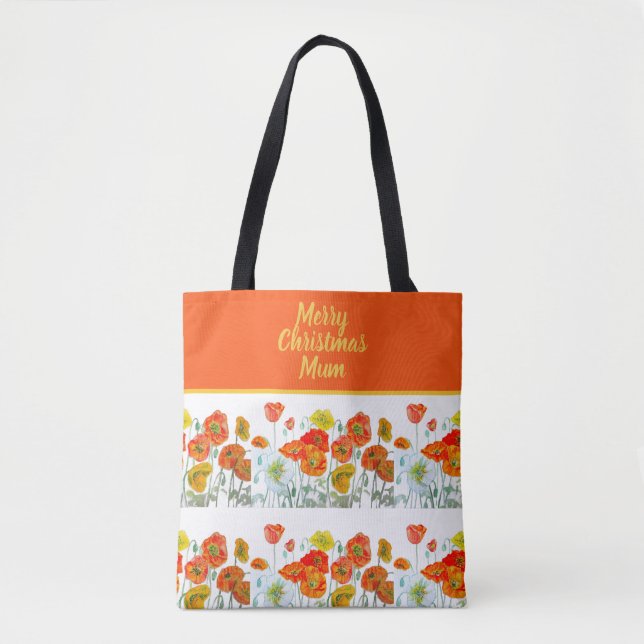 Tote Bag Fleurs de pavot orange rouge jaune Noël (Devant)