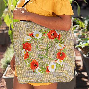 Tote Bag Fleurs de pavot rouge personnalisées et marguerite