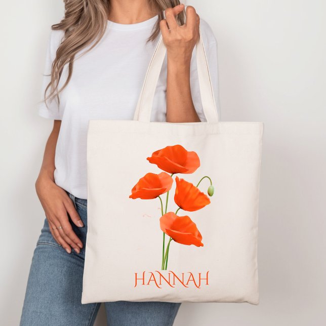 Tote Bag Fleurs de pavot rouges du mois d'août (Créateur téléchargé)
