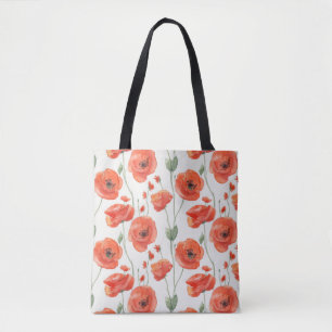 Tote Bag Fleurs de pavot simples et élégantes motif aquarel